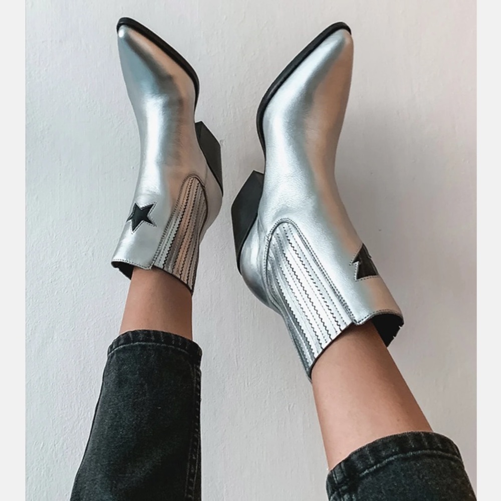 Silver Ankle Boots with Star Detail